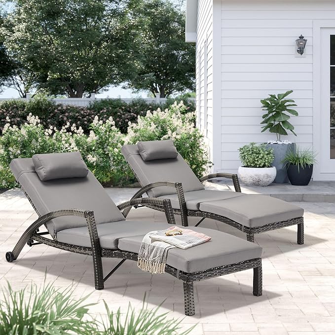 HOMREST Chaise Lounge Chairs Set of 2, PE Rattan Wicker Patio Lounge Chair - Image 7