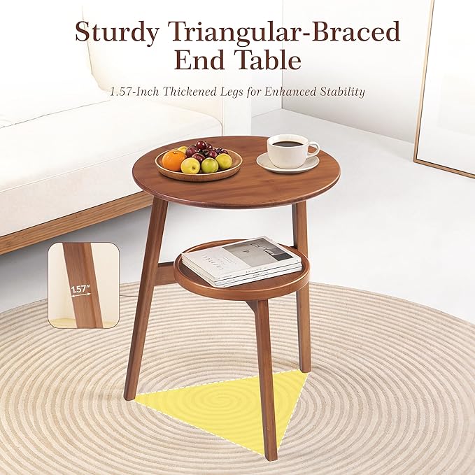 Bamboo Round Side Table, 2-Tier Small Space End Table - Image 5