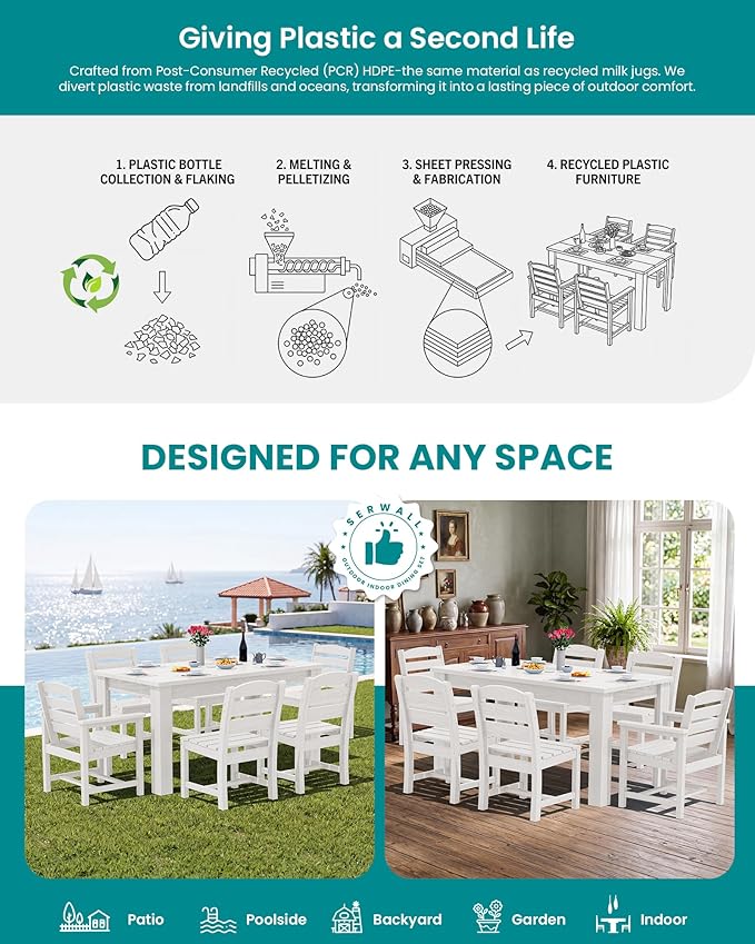 SERWALL Patio Dining Set with 15FT Double Side Umbrella, Outdoor Dining Sets - Image 6