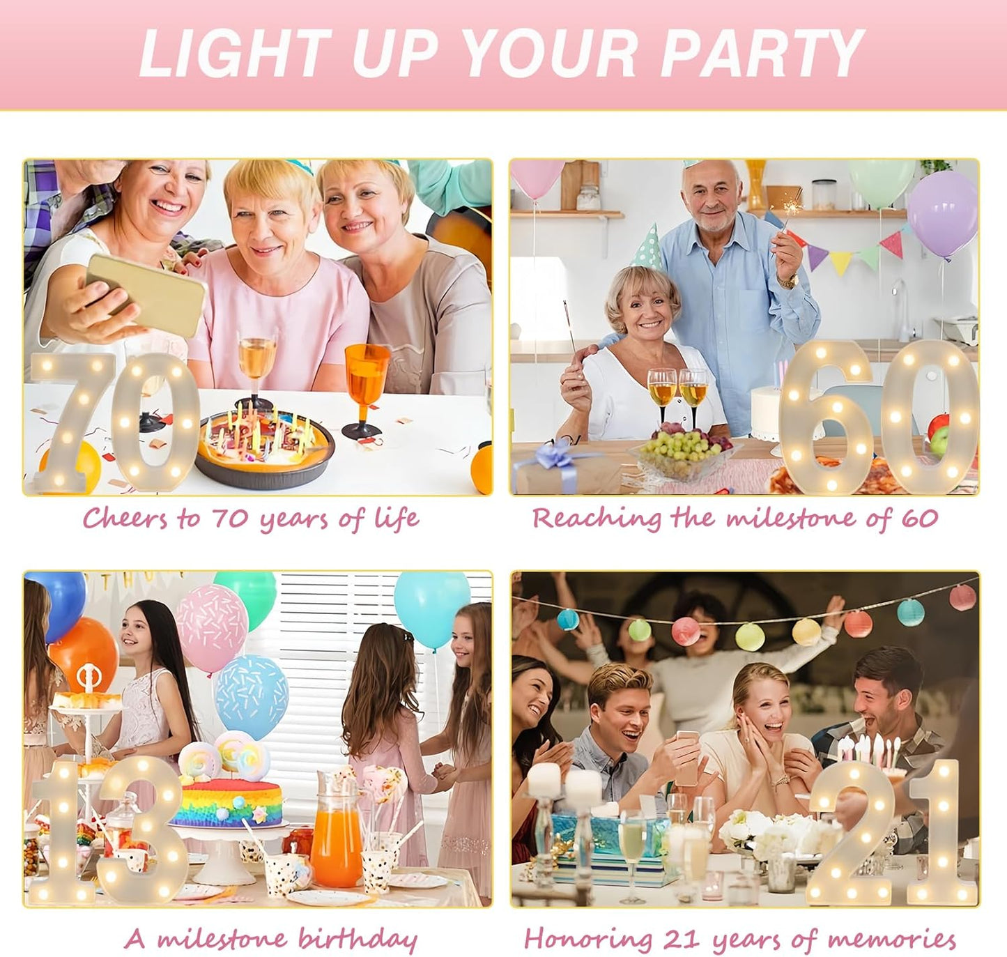 LED Marquee Letter Lights, Decorative Light Up Numbers for 60th Birthday Party, Battery Operated, Warm White Small Marquee 60 Sign for Anniversary Decorations