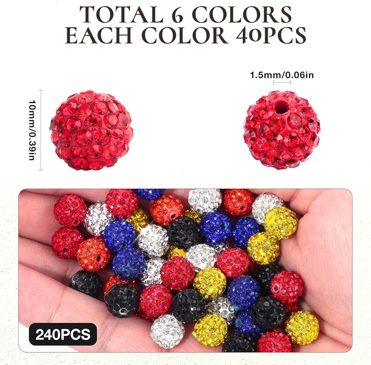 240pcs 10mm Gold Rhinestone Beads for Jewelry Making, Crystal Disco Ball Beads for DIY Crafting Friendship Bracelet, Necklace, Earring and Decoration