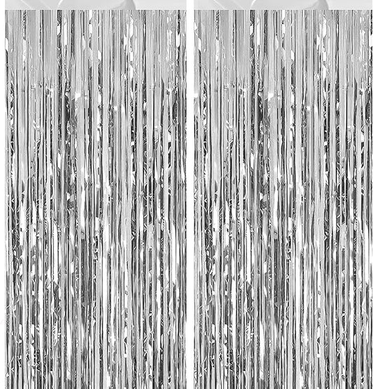 2 Pack 3.28 ft x 6.56 ft Silvery Tinsel Curtain Party Backdrop Decorations, Metallic Foil Fringe Backdrop Door for Halloween, Christmas, Birthday Graduation Wedding Party Streamers Photo Backdrop.