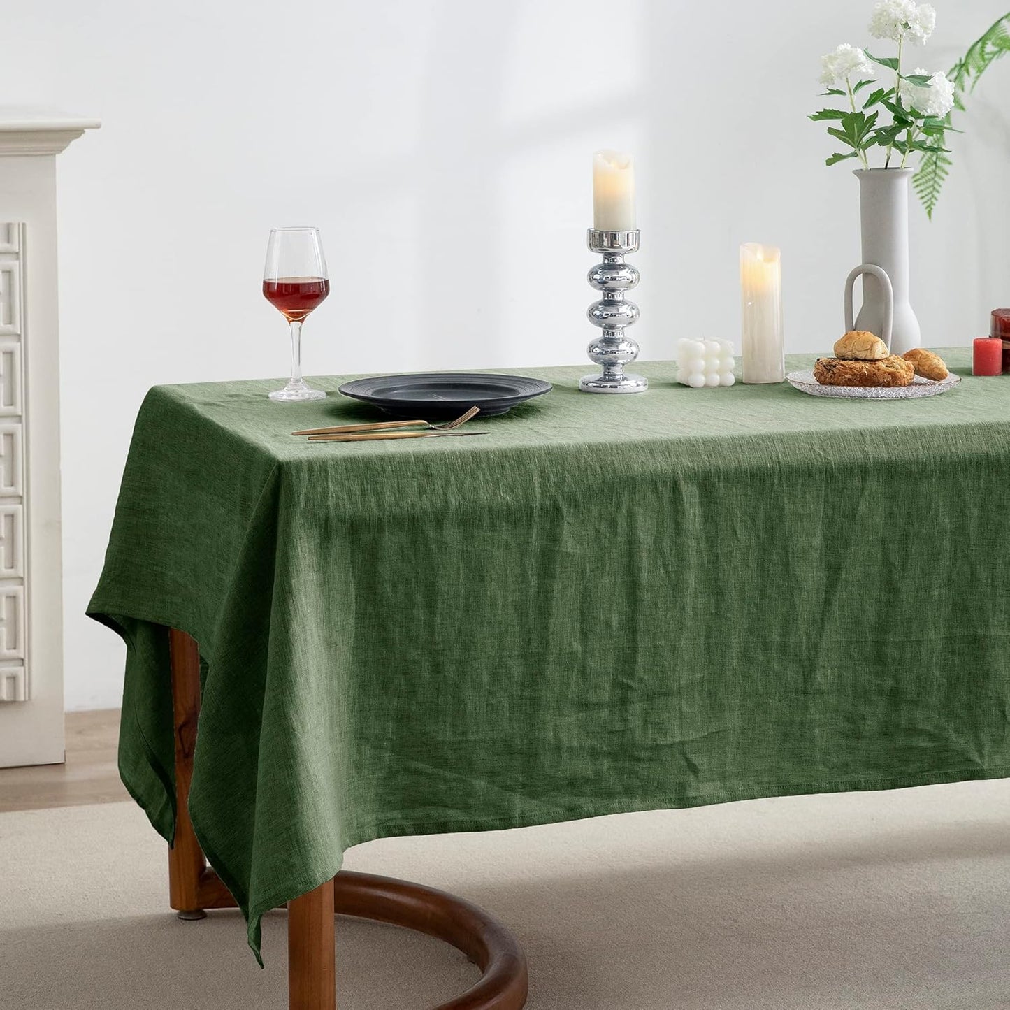 EVERLY 100% Pure Linen Rectangle Tablecloths 60x108Inches for Dining,Buffet Parties,Picnic,Events,Weddings and Restaurants,Decorative Halloween,Thanksgiving Machine Washable Tablecloths-Green