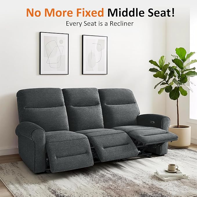 MCombo 87.8" Wall Hugger Power Reclining Sofa, 3-Seat Triple Recliner Couch - Image 6