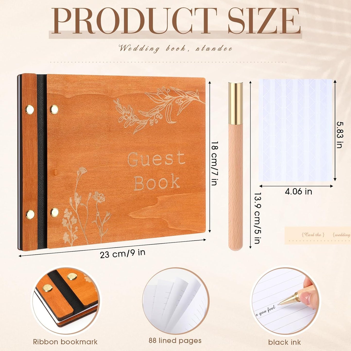 Wedding Guest Book Personalized Photo Guestbook to Sign at Reception Wedding Guest Sign in Book Photo Album Hard Cover 88 Lined Pages for Baby Shower Birthday Anniversary Party (Wood Floral)