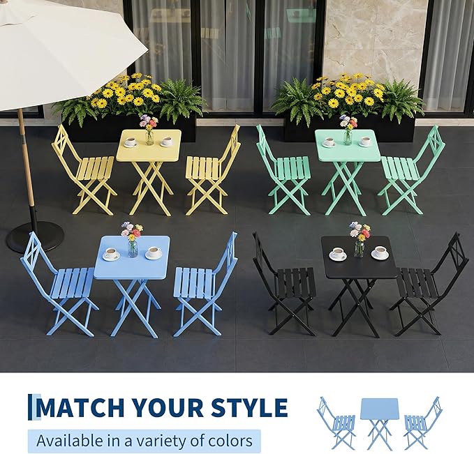 GarveeLife 3 Piece Outdoor Bistro Set, All Metal Patio Table and Chairs Set - Image 3