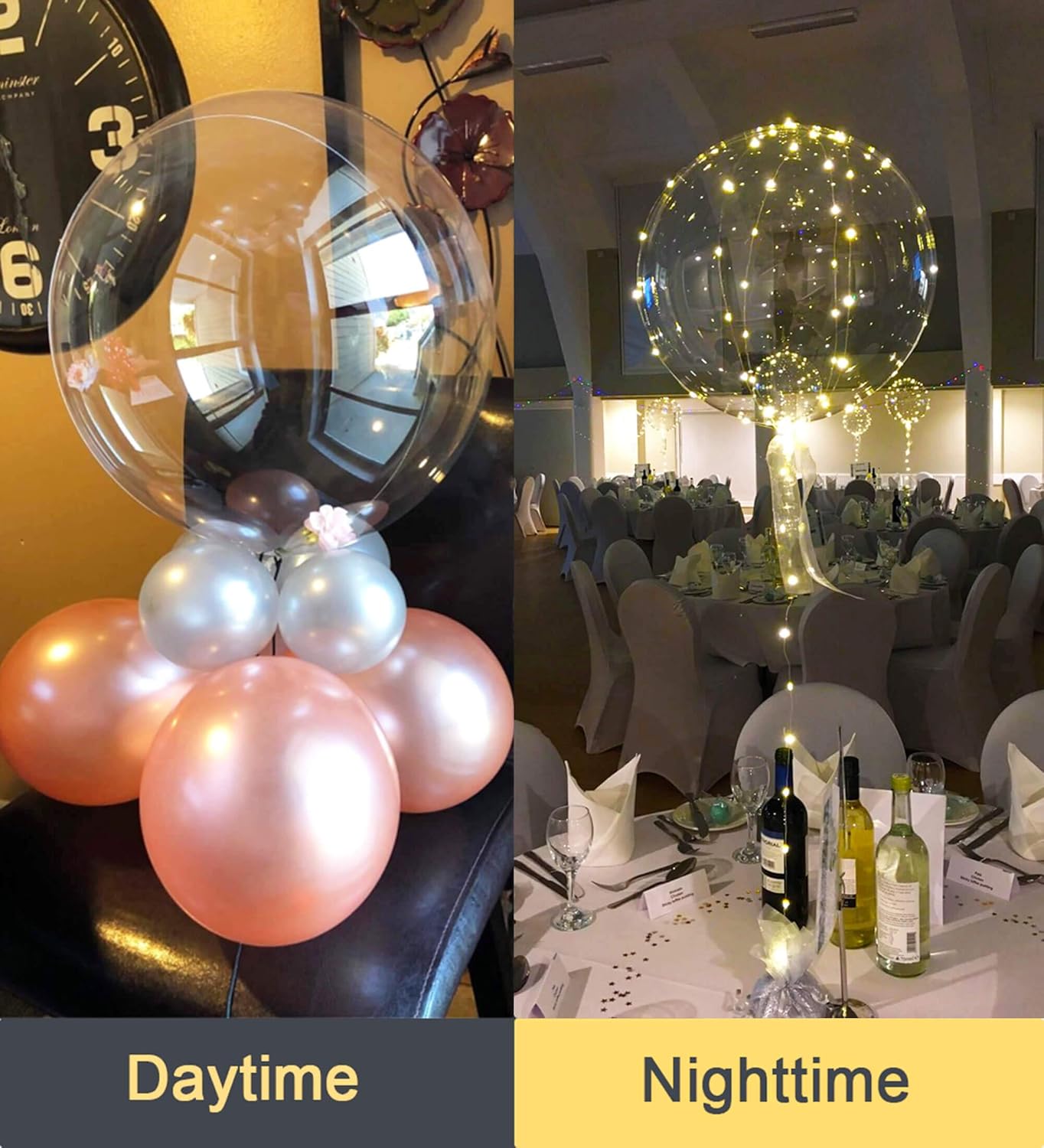 LED Balloons 10 Pack, Light Up Balloons 20 Inches Clear Helium Bobo Balloon, Glow Bubble Balloons with String Lights for Valentines Day Halloween Christmas Wedding Birthday Party Decoration