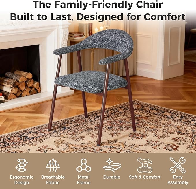 DUMOS Dining Chairs Set of 2, Linen Fabric Upholstered Kitchen Side Chairs - Image 5