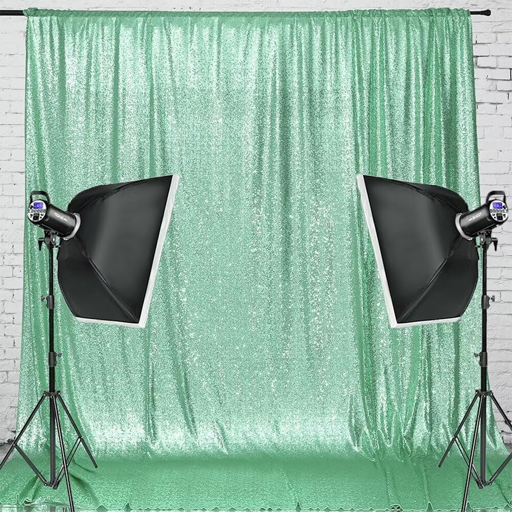 Eternal Beauty Mint Green Sequin Backdrop, 8x10 Ft Glitter Background Curtains for Shimmer Photography Party Wedding Birthday Back Drop Decor
