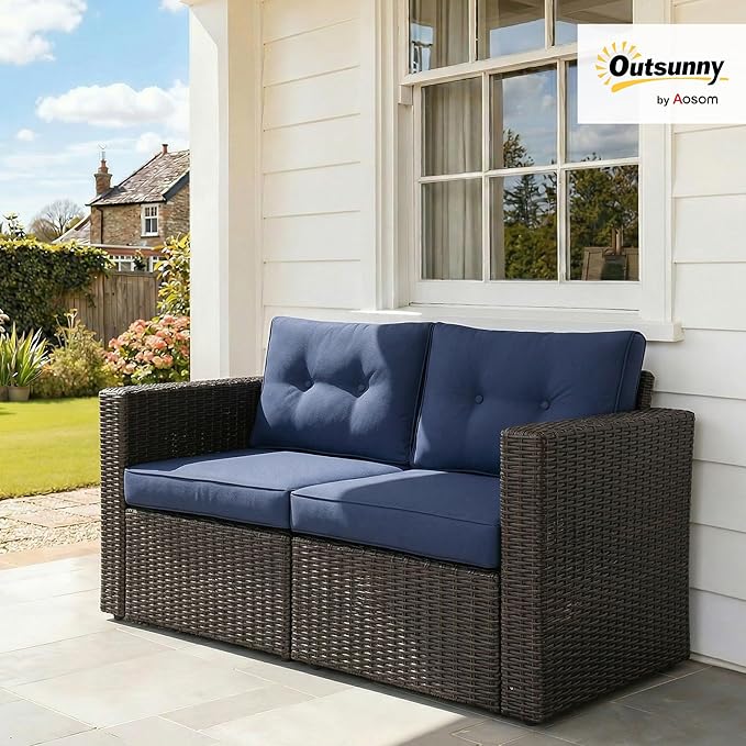Outsunny 2 Piece Patio Wicker Corner Sofa Set, Outdoor PE Rattan Furniture - Image 2