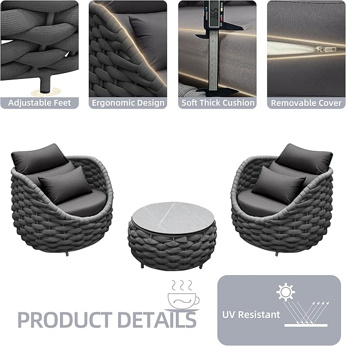 TWT Aluminum Outdoor Patio Furniture Set, Dark Grey - Image 4