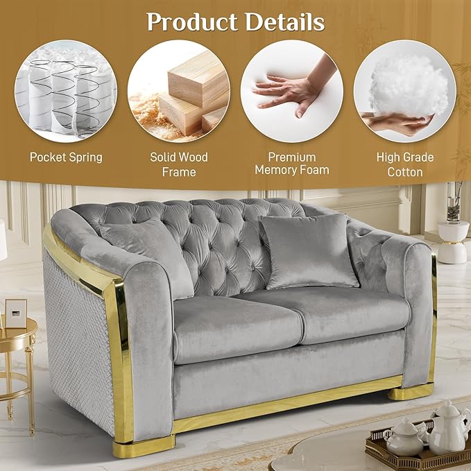 DAMAIFROM Mid Century Modern Chesterfield Sofa Couch, 2 Seat Tufted Sofas - Image 3