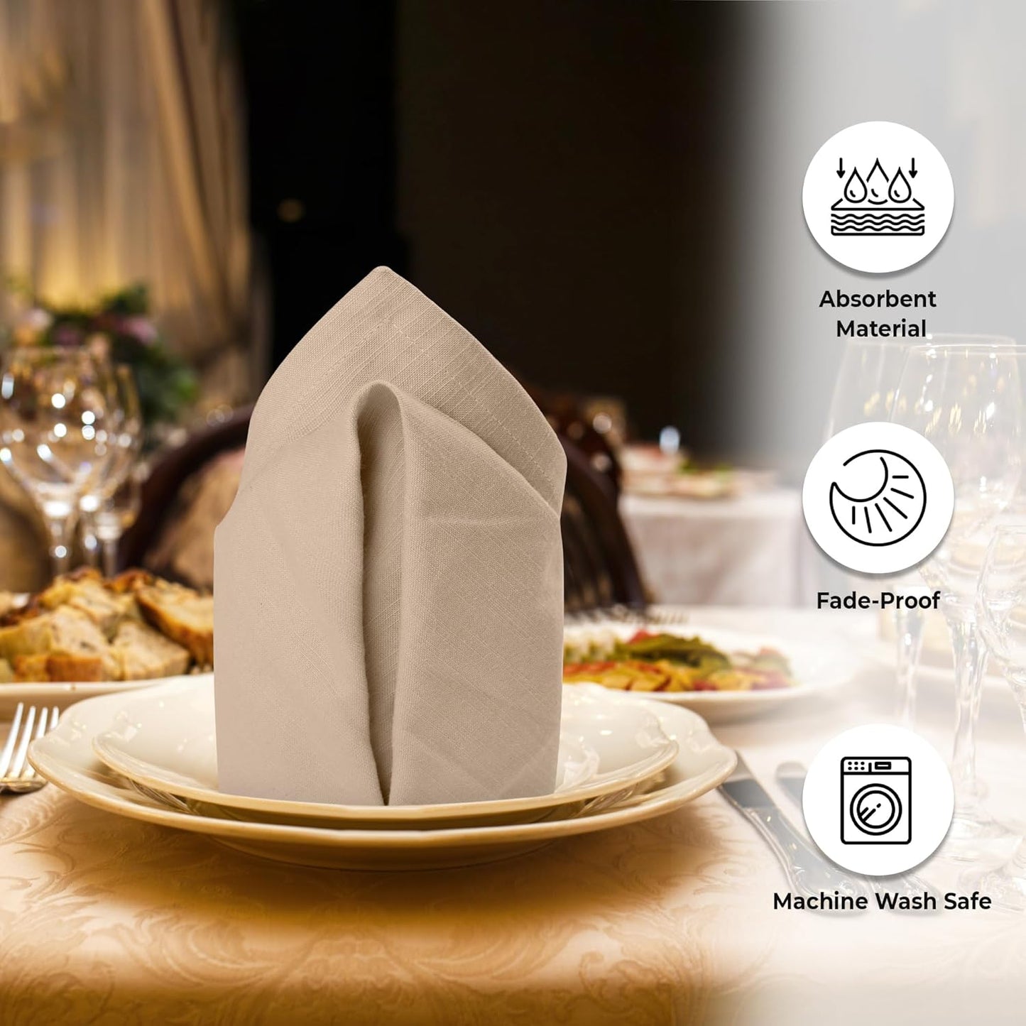 Urban Villa Dinner Napkins Solid Taupe Color Cloth Napkins (Set of 12) Oversized 20x20 Inches 100% Cotton Slub Premium Quality Soft Durable Mitered Corners Reusable Washable Everyday Use Napkins