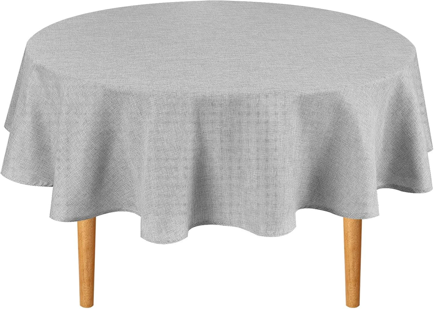 Hiasan 60 Inch Round Tablecloth Linen - Wrinkle and Stain Resistant Washable Polyester Fabric Table Cloth for Patio Dining Room Kitchen Party, Light Grey