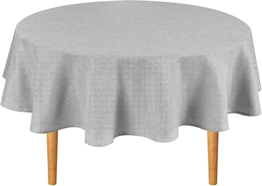 Hiasan 60 Inch Round Tablecloth Linen - Wrinkle and Stain Resistant Washable Polyester Fabric Table Cloth for Patio Dining Room Kitchen Party, Light Grey
