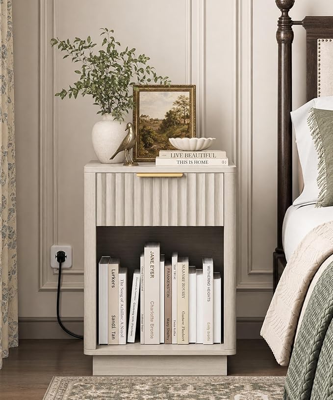 Akxomel Fluted Nightstands Set of 2, Wooden Night Stand - Image 4