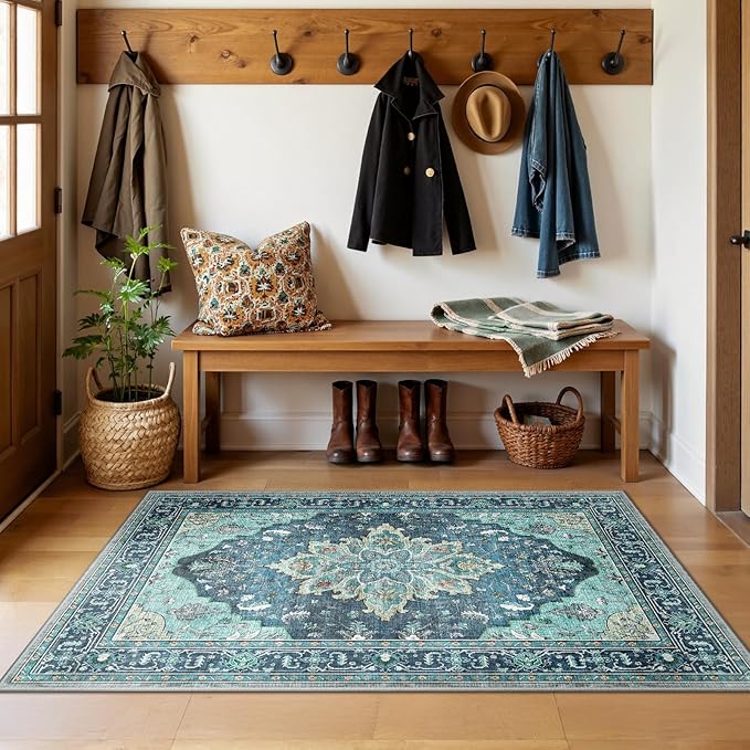 RELEANY Area Rugs 3'x5' Washable Non-Slip, Floral Vintage Distress Print - Image 2