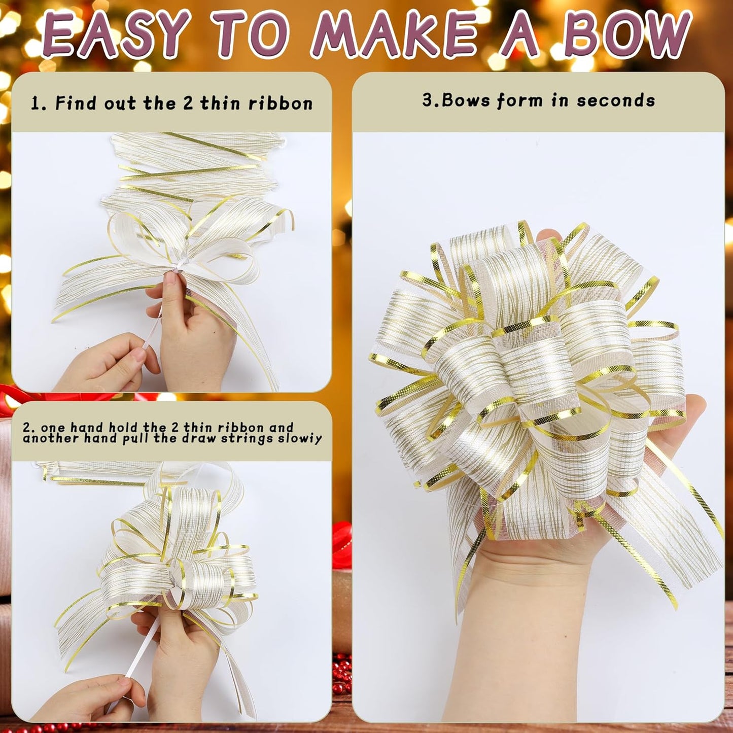12 Pcs 6 Inch Large Pull Bows, Wedding Gift Ribbon Bow, Party Birthday Holiday Gift Wrapping Bow, Present Decoration Bow