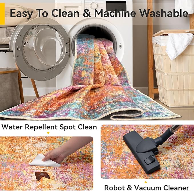 RELEANY Washable Area Rugs 4'x6' Non-Slip Modern Abstract Soft - Image 7