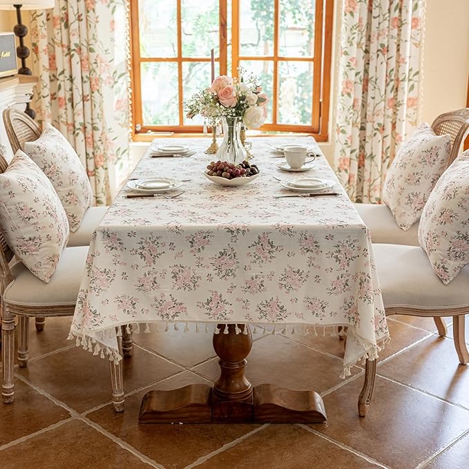 VClife Shabby Chic Pink White Floral Tablecloth - Image 3