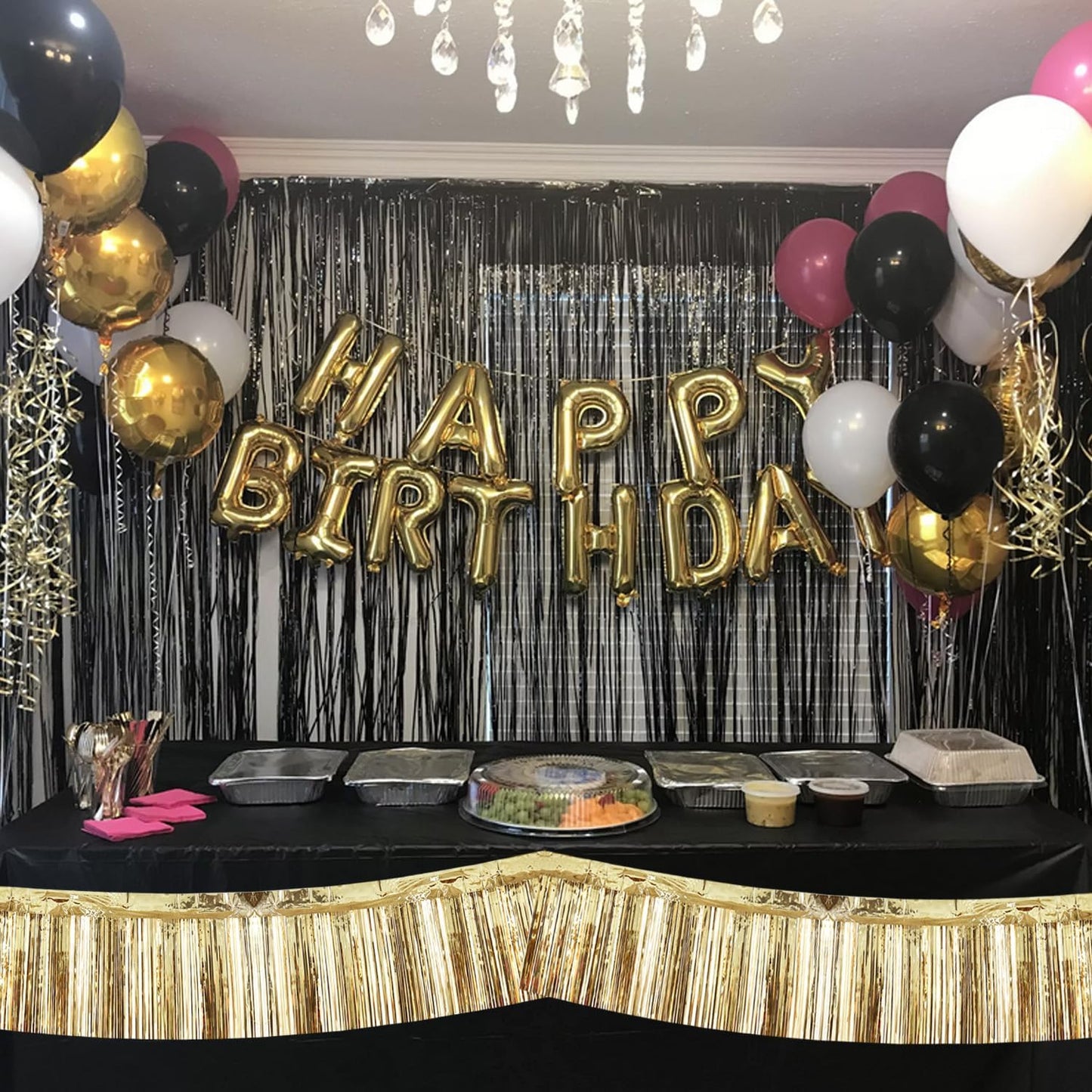 BEISHIDA 3 Packs Metallic Foil Fringe Garland Champagne Wall Hanging Tinsel Fringe Banners for Car Floats Halloween Bridal Shower Wedding Birthday Easter Graduation Holiday Party Decoration(30Ft)