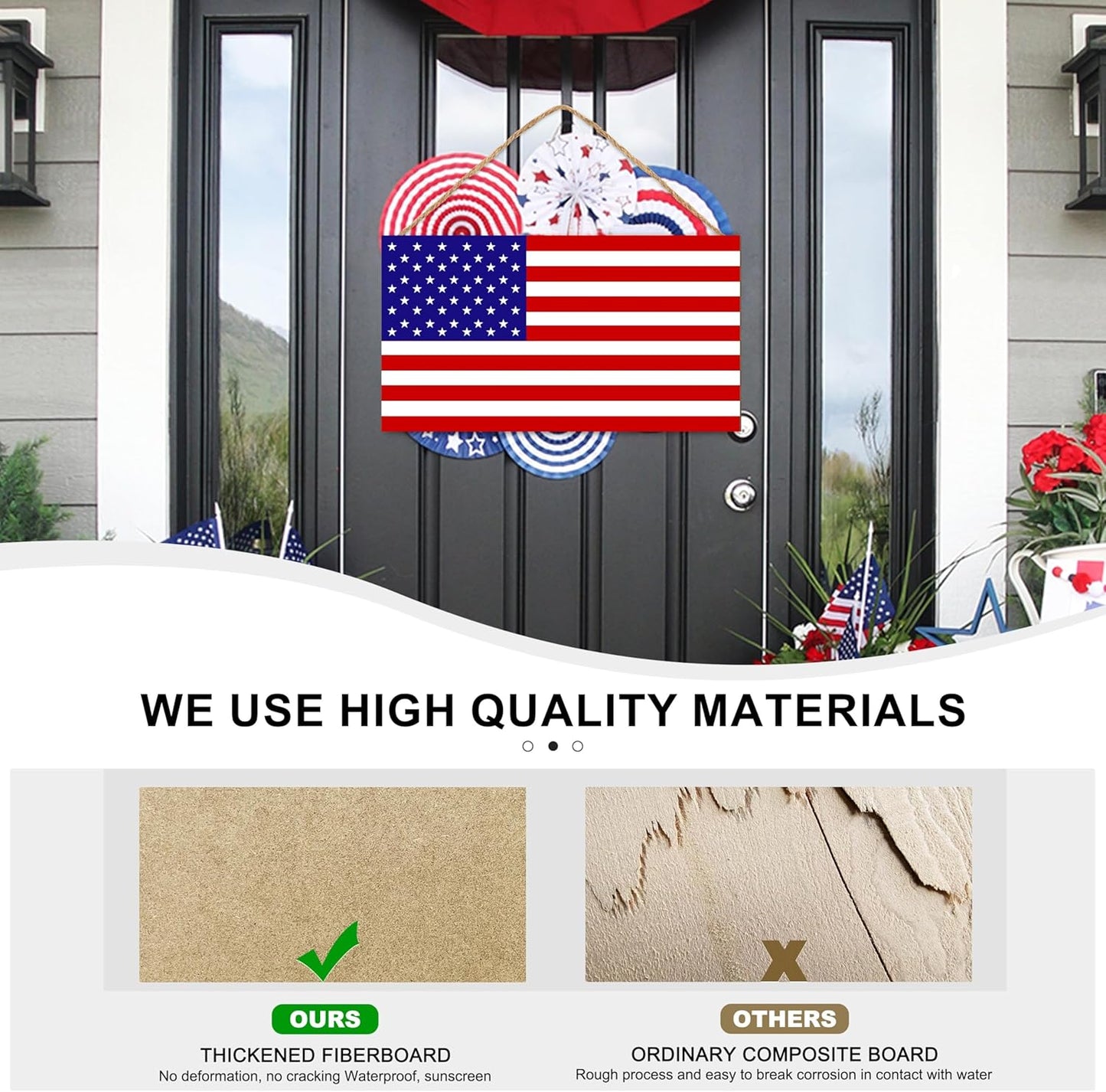 American Flag Door Hanging Sign，Farmhouse Patriotism Artwork Decorations Signs, Framed Indoor Outdoor Decorative Art Ornament for July 4th Independence Day, New Year, Holiday Party, Birthday