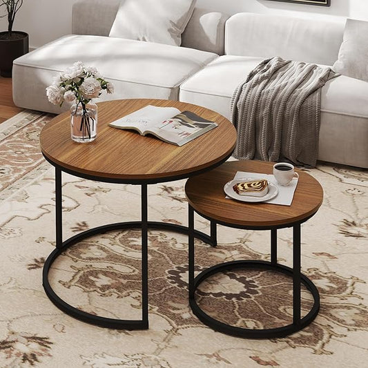 Otterease Nesting Tables Set of 2, Round Coffee Table, Small Nesting Coffee by Otterease
