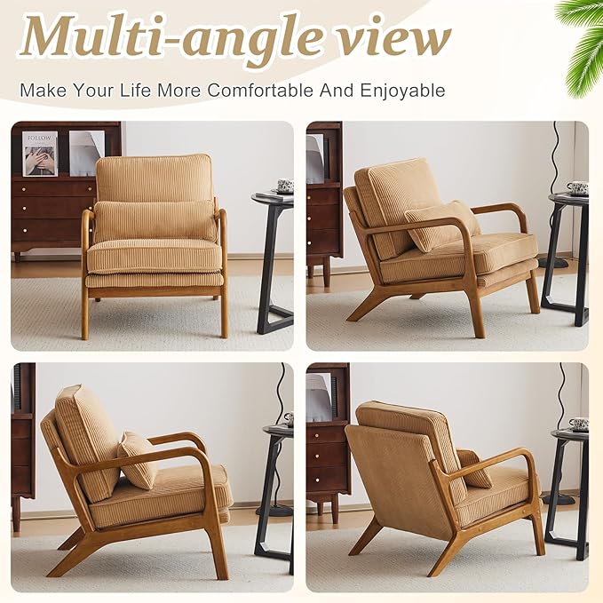 VINGLI Upgraded Premium Corduroy Accent Chairs Set of 2, Upholstered Arm Chair - Image 8