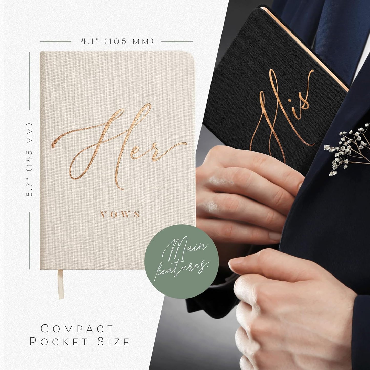 ARTESORI Vow Books His and Hers - Linen Wedding Vow Books Perfect as Bride & Groom Gifts, Wedding Registry Ideas - His & Hers Gifts Wedding Vow Book - Wedding Essentials & Accessories [Ivory & Black]