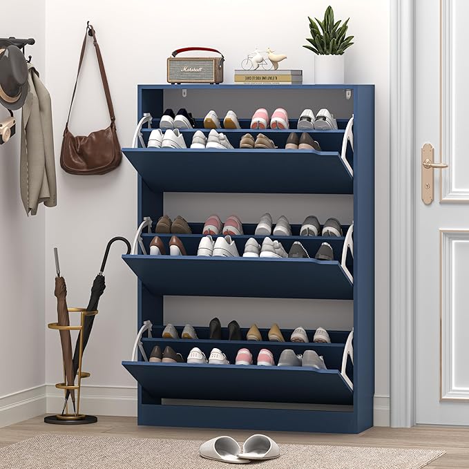BORNOON Shoe Cabinet with 3 Flip Drawers, Hidden Wood Shoe Cabinet, - Image 7