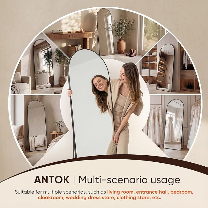 Antok 56" x15” Arched Full Length Floor Mirror, Free Standing/Wall Mount/Leaning - Image 8