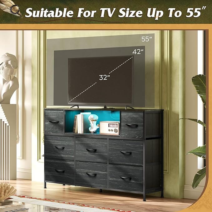 WLIVE Black Dresser TV Stand for 45, 55 inch TV, Entertainment Center - Image 7
