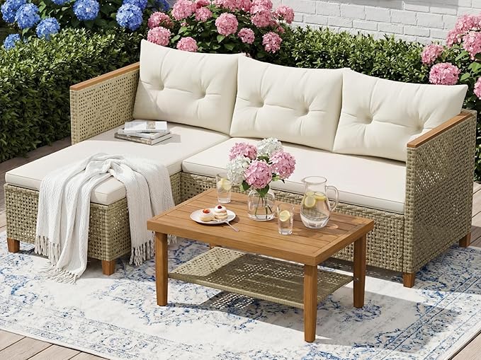 Devoko Wicker Patio Furniture Set, 3 Pieces Outdoor Sofa by DEVOKO