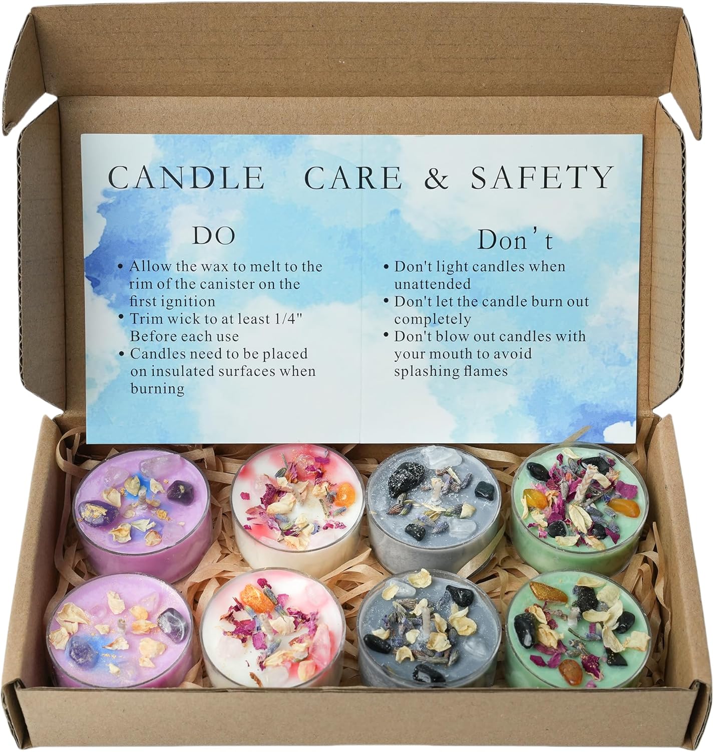 Tealight Soy Candles with Crystals And Herbs, Handmade Energy Candles, Healing Crystal Soy Candles, Aromatherapy Candles. (Mixed)
