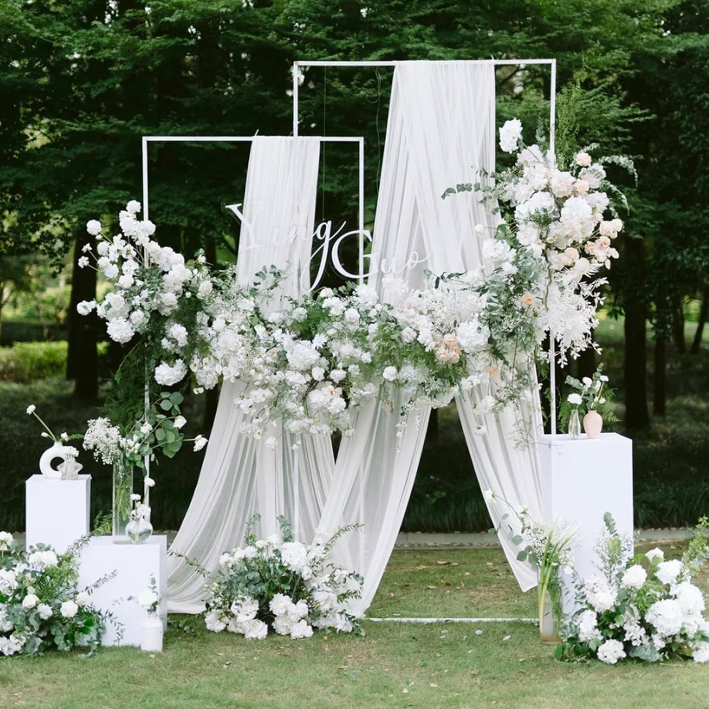 Wokceer Wedding Arch Draping Fabric 4 Panels 28.7" x 20FT White Sheer Fabric Backdrop Arch Draping for Wedding Ceremony Birthday Party Bridal Shower Decoration