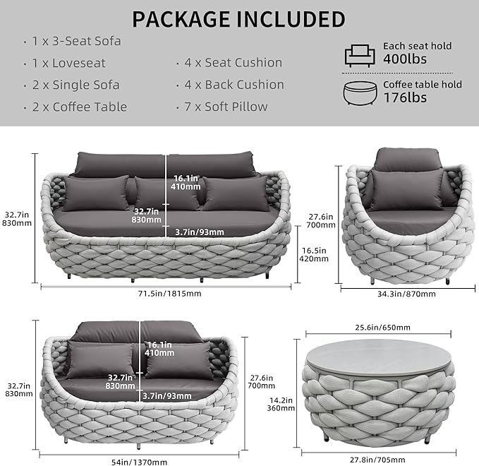 TWT Outdoor Patio Furniture Set 6 Pieces Aluminum Sectional Sofa, Metal Patio - Image 2