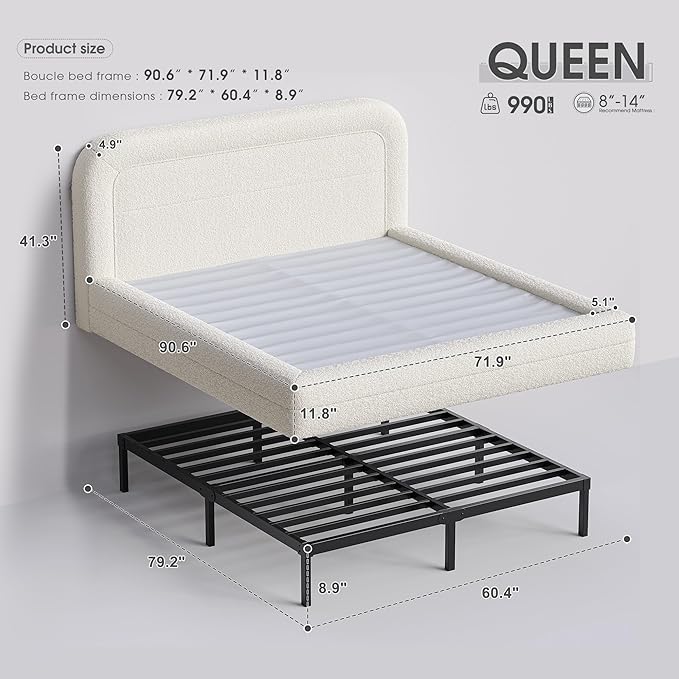 Homkdom Cloud Bed Frame with Headboard, Upholstered Soft Queen Bed Frame with - Image 2