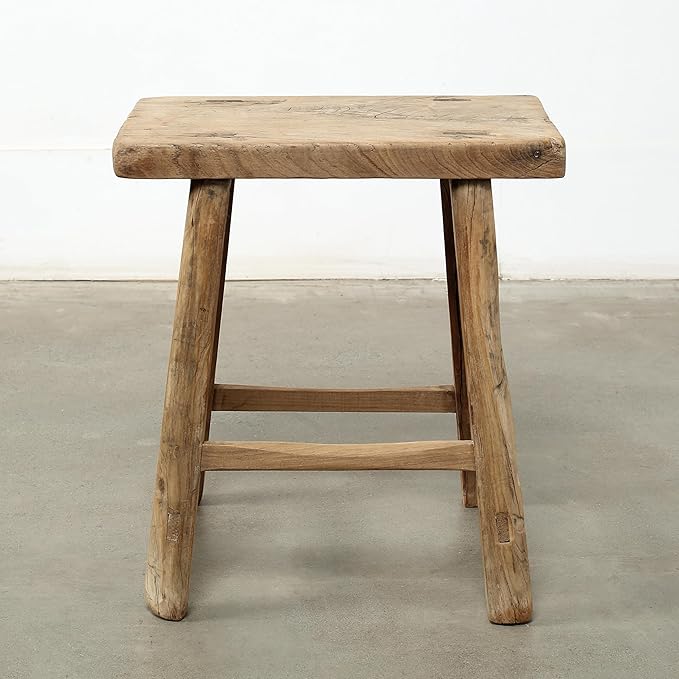 Artissance Rustic Wooden Stool – Handmade Reclaimed Wood Stool, Vintage - Image 2