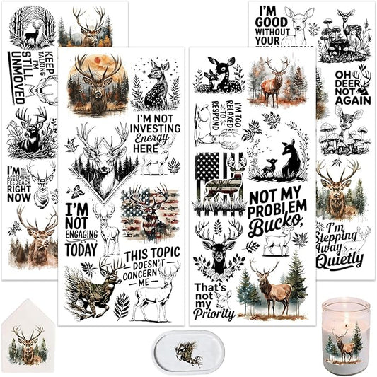 4 Sheets Rub on Transfers for Crafts, Forest Deer Furniture Transfers for Wood by Dorsbaby