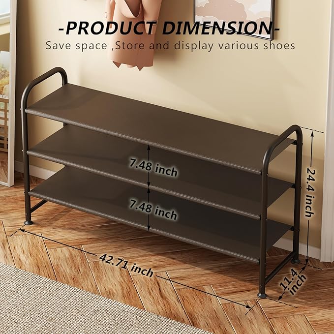 INGIORDAR Shoe Rack 3 Tier Long Storage Organizer Wide Metal Shoe Shelf - Image 3