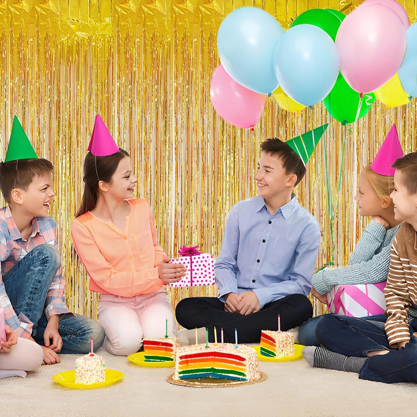 Gold Foil Fringe Curtain 3.3×8.3FT 2 Packs, Metallic Tinsel Curtains Party Streamers for Birthday Graduation Baby Shower Decoration (2pcs,3.3FT×8.3FT, Gold)