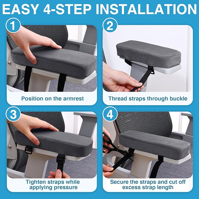 Smiry Ergonomic Office Chair Armrest Pads, Memory Foam Arm Rest Covers - Image 6