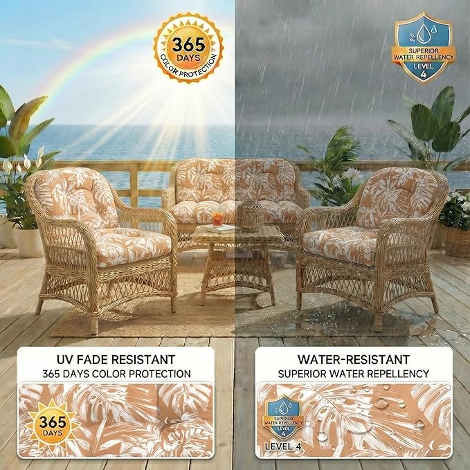 1 MIDDLE ONE Wicker Chair Cushions 3 Pieces Set - Image 3