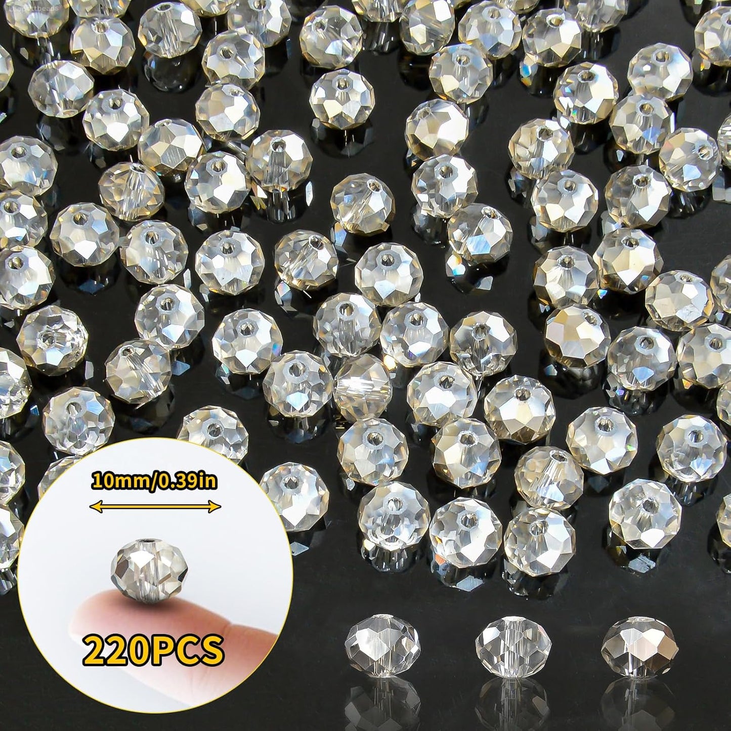 220Pcs 10mm Crystal Glass Beads for Jewelry Making Beads for Bracelets Necklace Pendants Making Supplies(Gray)