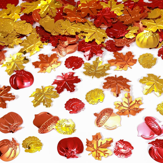 200 Pieces Fall Confetti, Thanksgiving Maple Leaves, Turkey, Pumpkin, Acorn Sprinkles Foil Metallic Table Scatter Confetti for Fall Party