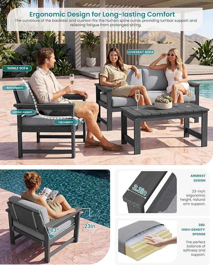 SERWALL 4 Pieces HDPE Outdoor Sofa Set - Image 2