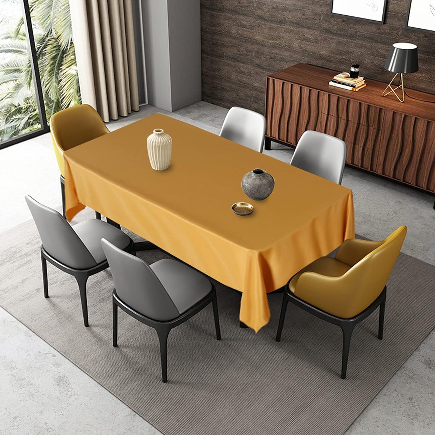 Fitable Rectangle Tablecloth Stain and Wrinkle Resistant Washable Polyester Table Cloth for Buffet Parties and Camping (60x84 inch, Gold)