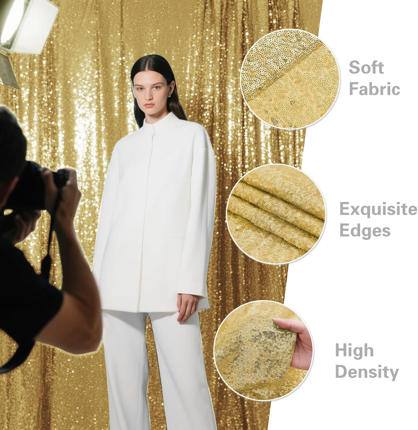 Gold Sequin Backdrop Curtain 2 Panels 2FTx8FT Glitter Photography Backdrop for Party Wedding Birthday Christmas Decorations