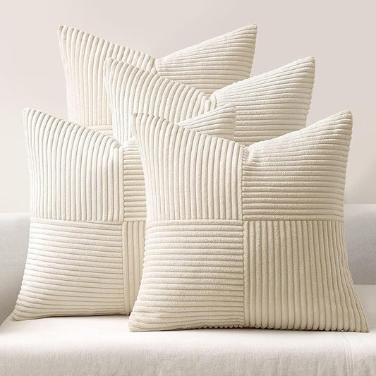 MIULEE Beige Throw Pillow Covers 16x16 Inch Set of 4 Boho Patchwork Cushion by MIULEE