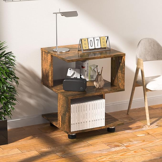BROWN-BROWN Nightstand, Japanese Tatami Style Small End Table, 2 Tiers Sofa by BROWN-BROWN